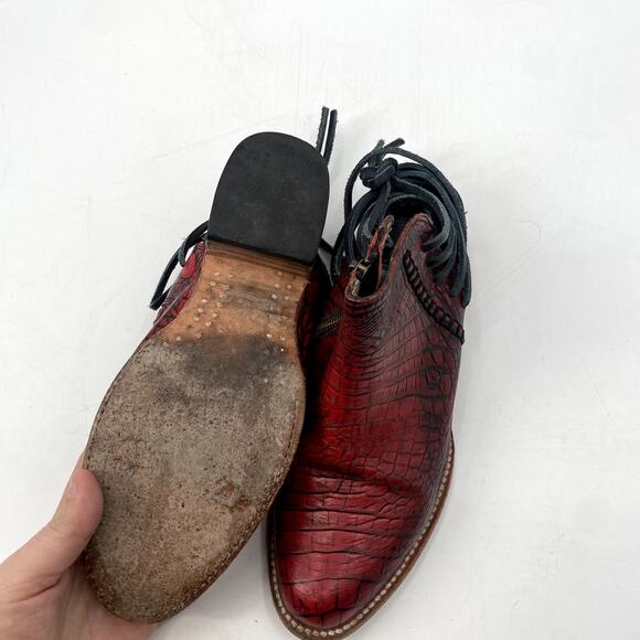 Freebird red Jojo Crocodile Lace Up Bootie Sandals - Picture 4 of 6